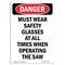 Signmission OSHA Danger, Portrait Must Wear PPE When Operating Saw, 10in X 7in Aluminum, 7" W, 10" H, Portrait OS-DS-A-710-V-1678 - alternate 1